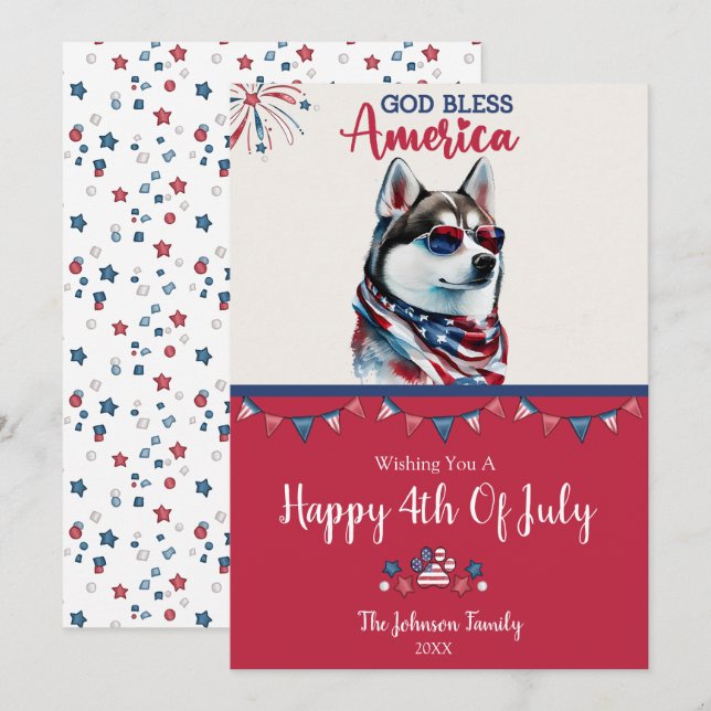 Patriotic Dog-Husky 4th Of July Card (Front/Back)