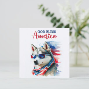 Patriotic Dog-Husky 4th of July Card