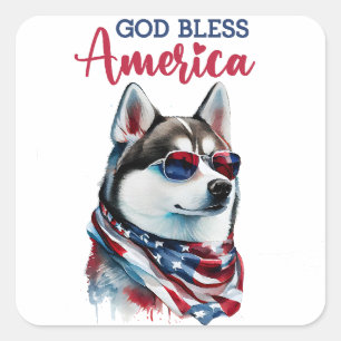Patriotic Dog-Husky Square Sticker