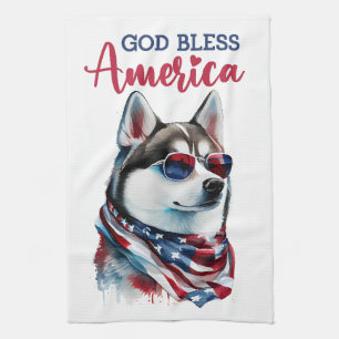 Patriotic Dog-Husky Tea Towel
