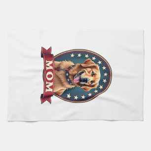 Patriotic Dog Mom Golden Retriever Vintage Tee 4 Tea Towel