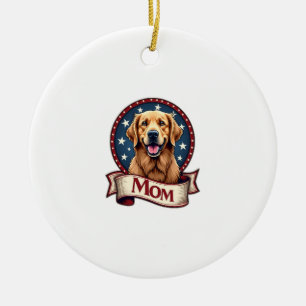 Patriotic Dog Mom Golden Retriever Vintage Tee Ceramic Tree Decoration