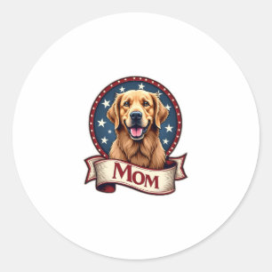 Patriotic Dog Mom Golden Retriever Vintage Tee Classic Round Sticker