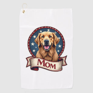 Patriotic Dog Mom Golden Retriever Vintage Tee Golf Towel