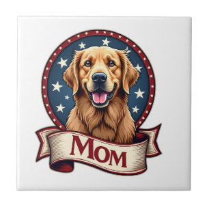 Patriotic Dog Mom Golden Retriever Vintage Tee Tile