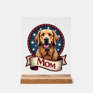 Patriotic Dog Mum Golden Retriever Vintage Tee Acrylic Sign