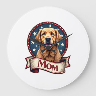 Patriotic Dog Mum Golden Retriever Vintage Tee Large Clock