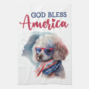 Patriotic Dog-Poodle Tea Towel