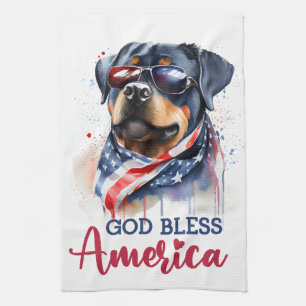 Patriotic Dog-Rottweiler Tea Towel