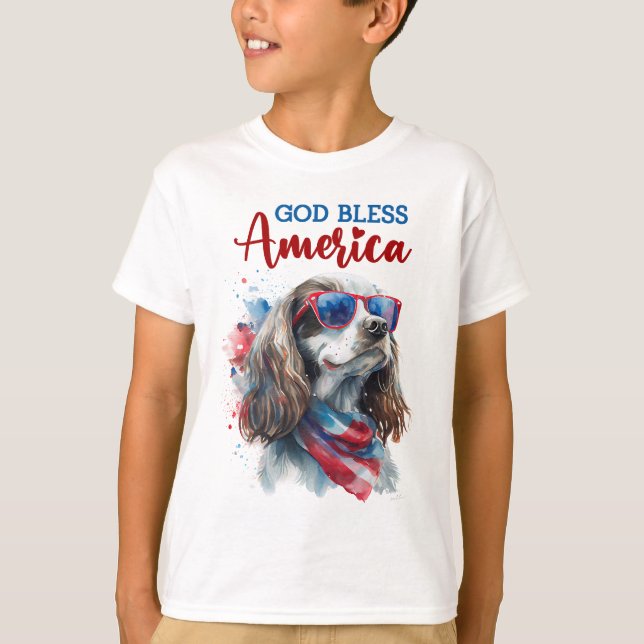 Patriotic Dog-Spaniel T-Shirt (Front)