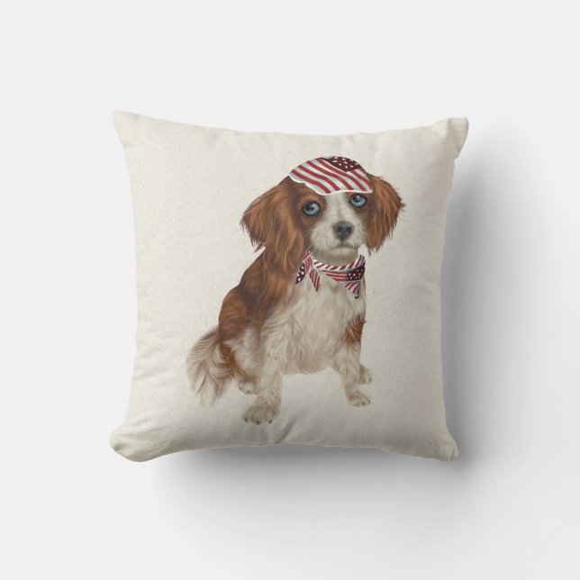Patriotic Dog Spaniel Throw Pillow (Front)