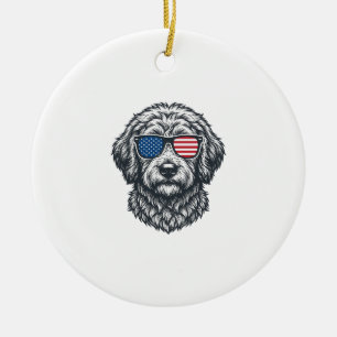 Patriotic Dog Sunglasses Vintage Ceramic Tree Decoration