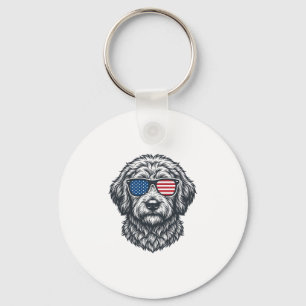 Patriotic Dog Sunglasses Vintage Key Ring