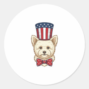 Patriotic Dog Top Hat Vintage Vector Design_1 Classic Round Sticker