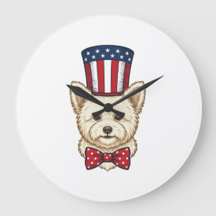 Patriotic Dog Top Hat Vintage Vector Design_1 Large Clock
