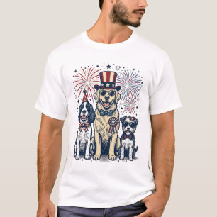 Patriotic Dog Trio Vintage Engraving Shirt Design_