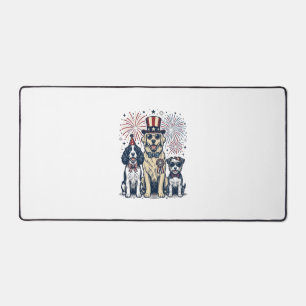 Patriotic Dog Trio Vintage Engraving Shirt Design_ Desk Mat