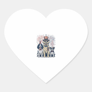 Patriotic Dog Trio Vintage Engraving Shirt Design_ Heart Sticker