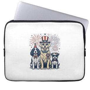 Patriotic Dog Trio Vintage Engraving Shirt Design_ Laptop Sleeve