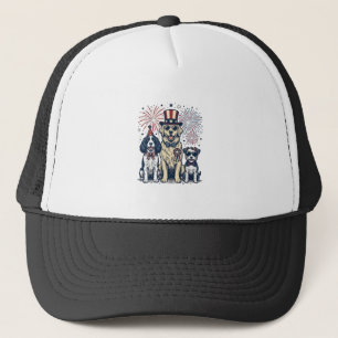 Patriotic Dog Trio Vintage Engraving Shirt Design_ Trucker Hat