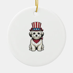Patriotic Dog Vintage Engraving Vector Design_1 Ceramic Tree Decoration
