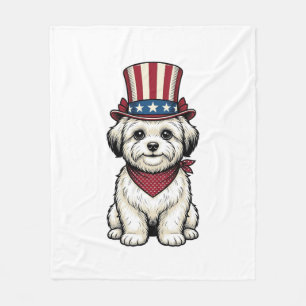 Patriotic Dog Vintage Engraving Vector Design_1 Fleece Blanket
