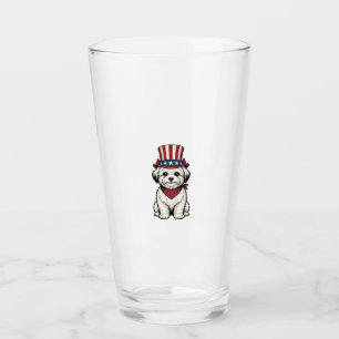 Patriotic Dog Vintage Engraving Vector Design_1 Glass