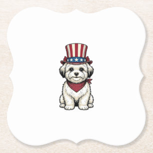 Patriotic Dog Vintage Engraving Vector Design_1 Paper Coaster