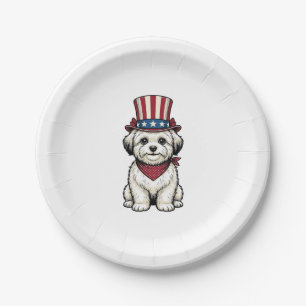 Patriotic Dog Vintage Engraving Vector Design_1 Paper Plate