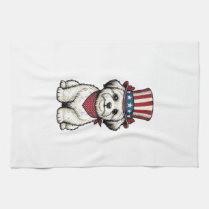 Patriotic Dog Vintage Engraving Vector Design_1 Tea Towel
