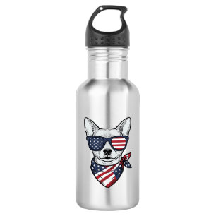 Patriotic Dog with Flag Sunglasses Vintage Vector 532 Ml Water Bottle