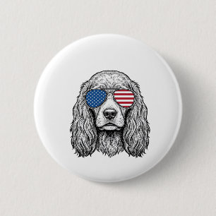 Patriotic Dog with Flag Sunglasses Vintage Vector_ 6 Cm Round Badge