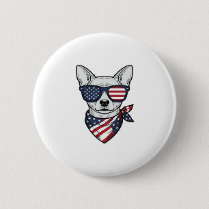 Patriotic Dog with Flag Sunglasses Vintage Vector  6 Cm Round Badge
