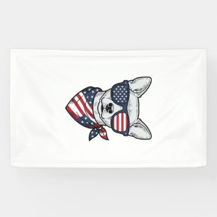 Patriotic Dog with Flag Sunglasses Vintage Vector  Banner