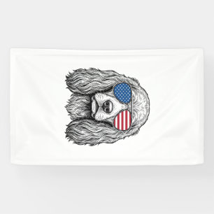 Patriotic Dog with Flag Sunglasses Vintage Vector_ Banner