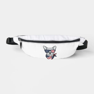 Patriotic Dog with Flag Sunglasses Vintage Vector Bum Bags