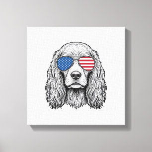 Patriotic Dog with Flag Sunglasses Vintage Vector_ Canvas Print