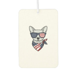 Patriotic Dog with Flag Sunglasses Vintage Vector  Car Air Freshener