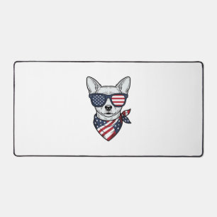 Patriotic Dog with Flag Sunglasses Vintage Vector Desk Mat