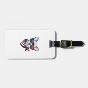Patriotic Dog with Flag Sunglasses Vintage Vector  Luggage Tag