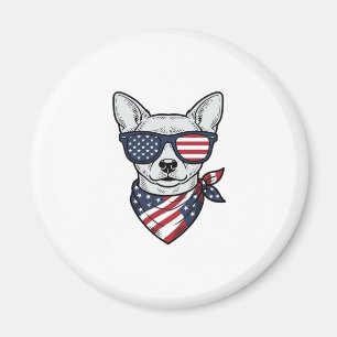Patriotic Dog with Flag Sunglasses Vintage Vector Magnet