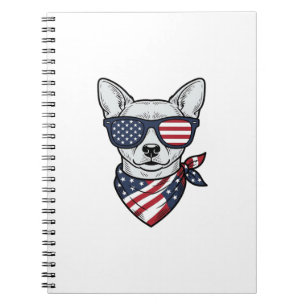 Patriotic Dog with Flag Sunglasses Vintage Vector  Notebook