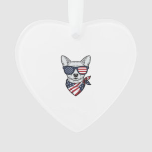 Patriotic Dog with Flag Sunglasses Vintage Vector Ornament