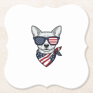 Patriotic Dog with Flag Sunglasses Vintage Vector Paper Coaster