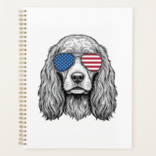 Patriotic Dog with Flag Sunglasses Vintage Vector_ Planner