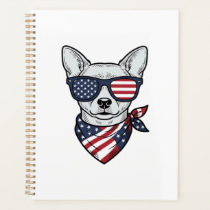 Patriotic Dog with Flag Sunglasses Vintage Vector Planner