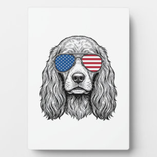 Patriotic Dog with Flag Sunglasses Vintage Vector_ Plaque