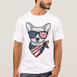 Patriotic Dog with Flag Sunglasses Vintage Vector T-Shirt