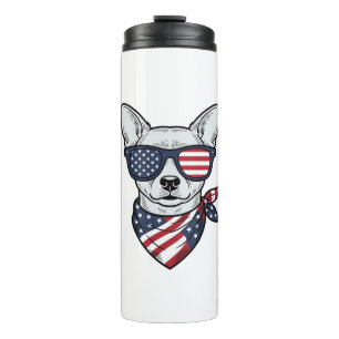 Patriotic Dog with Flag Sunglasses Vintage Vector Thermal Tumbler