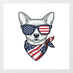 Patriotic Dog with Flag Sunglasses Vintage Vector Window Cling